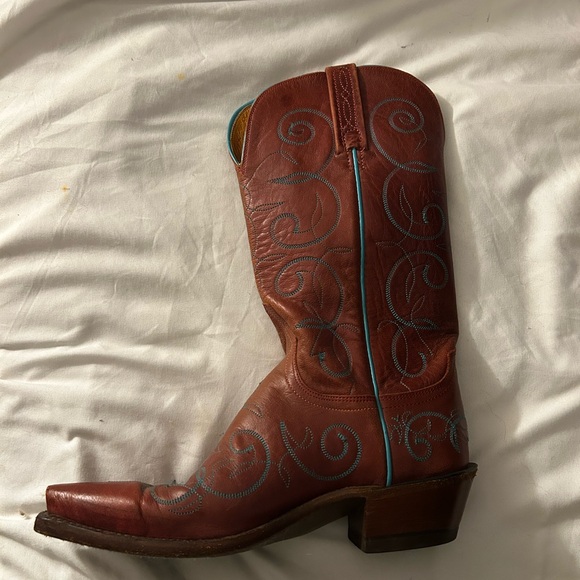 Lucchese Brown and Blue Embroidered Heeled Boots - Picture 2 of 10